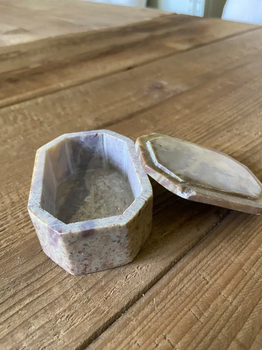 vintage stone trinket box, alabaster jewelry box, soapstone keepsake box, floral